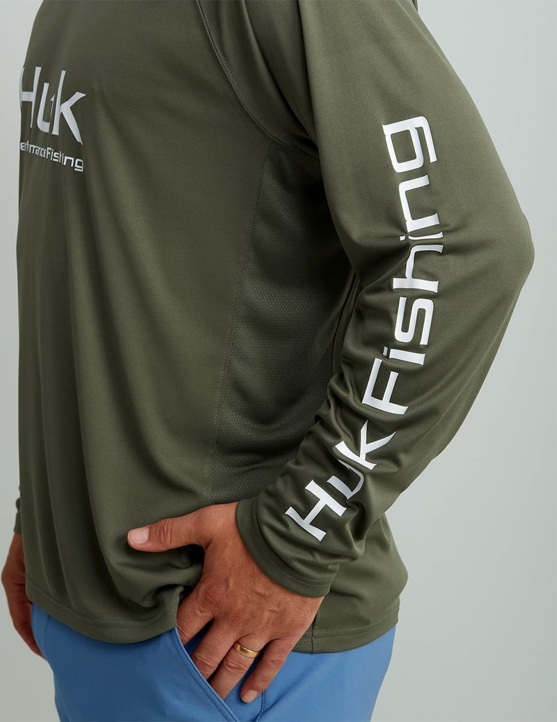 HUK Store هودي طويل الأكمام للرجال مع فتحات، قميص صيد مع غطاء رأس - Image 3